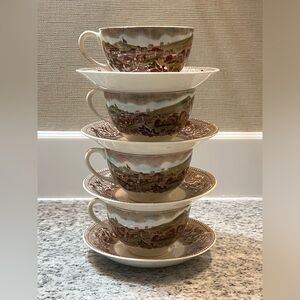 Johnson Brothers "Historic America" Teacup and Saucer Set of 4